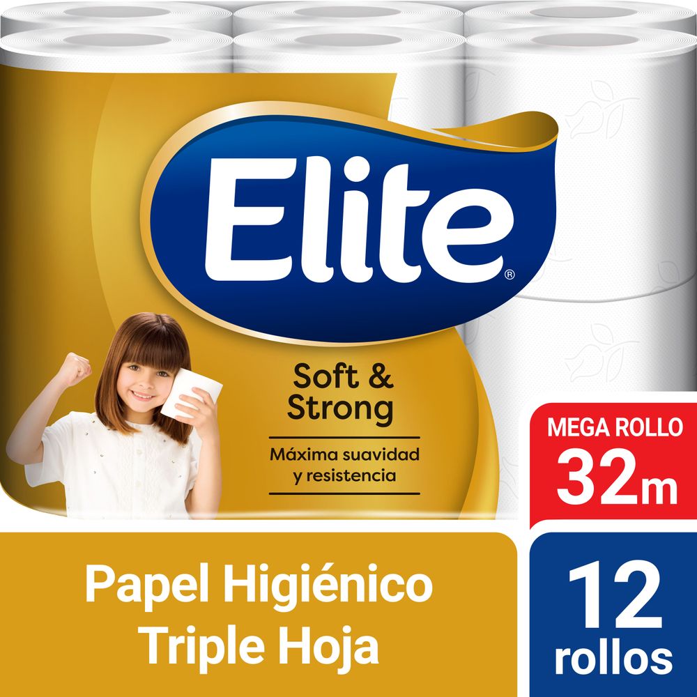 Elite Papel Higiénico Premium Soft & Strong Mega Rollo x12 unidades